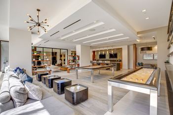 Resident lounge with a pool table at Valo Apartments in Washington DC 20024